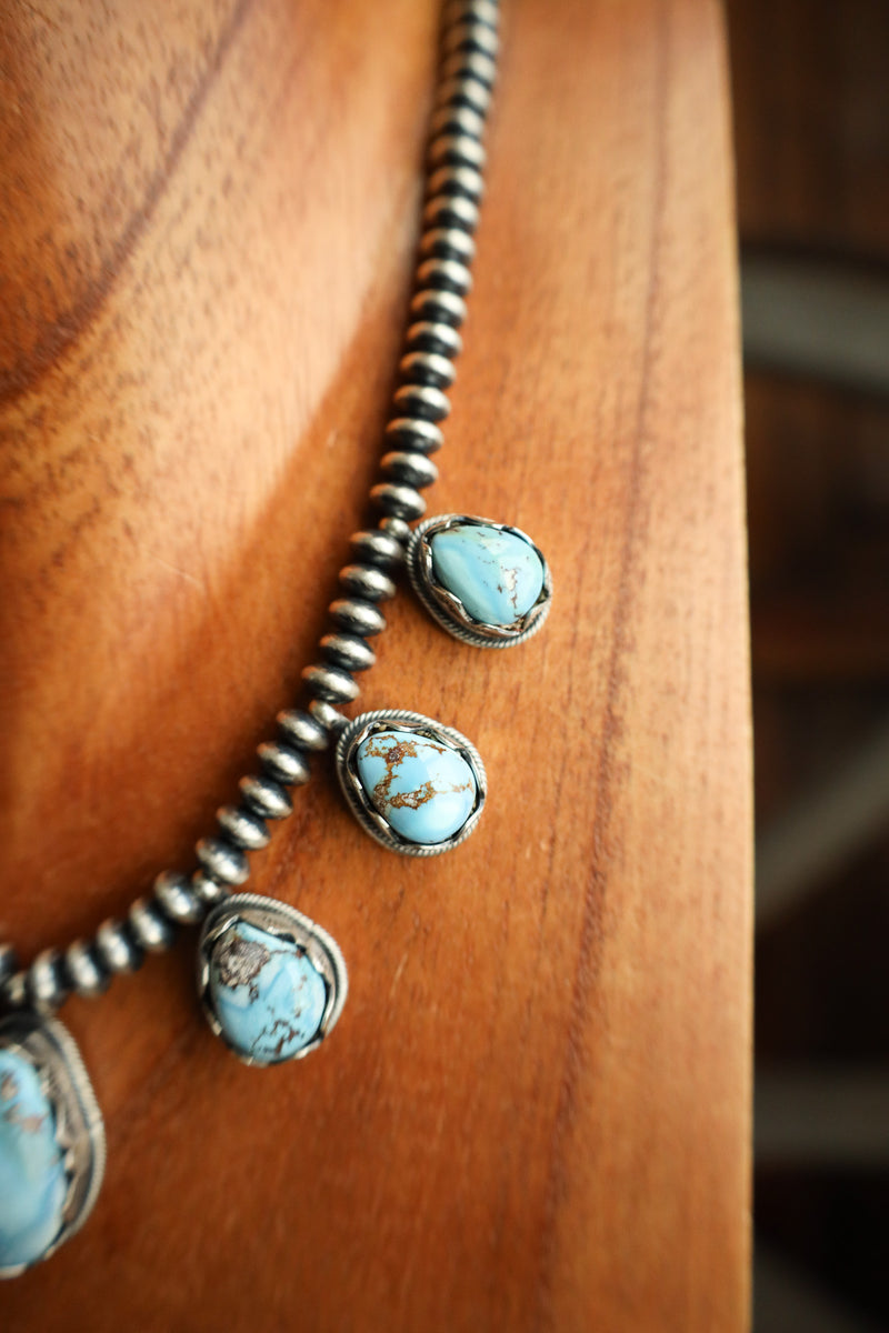 7 Blue And Brown Turquoise Navajo Pearl Saucers Necklace