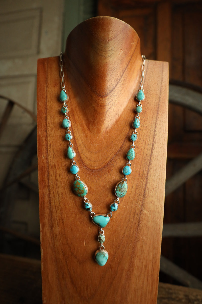 Turquoise Stones With Dangle Necklace