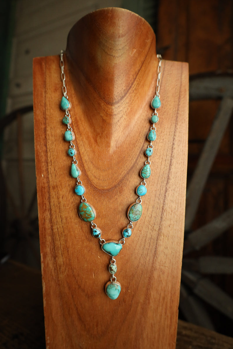 Turquoise Stones With Dangle Necklace