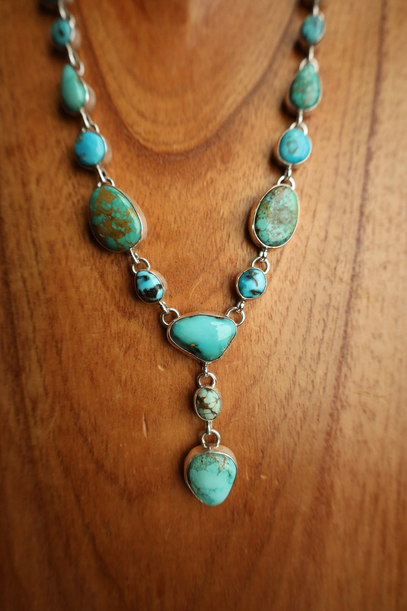 Turquoise Stones With Dangle Necklace