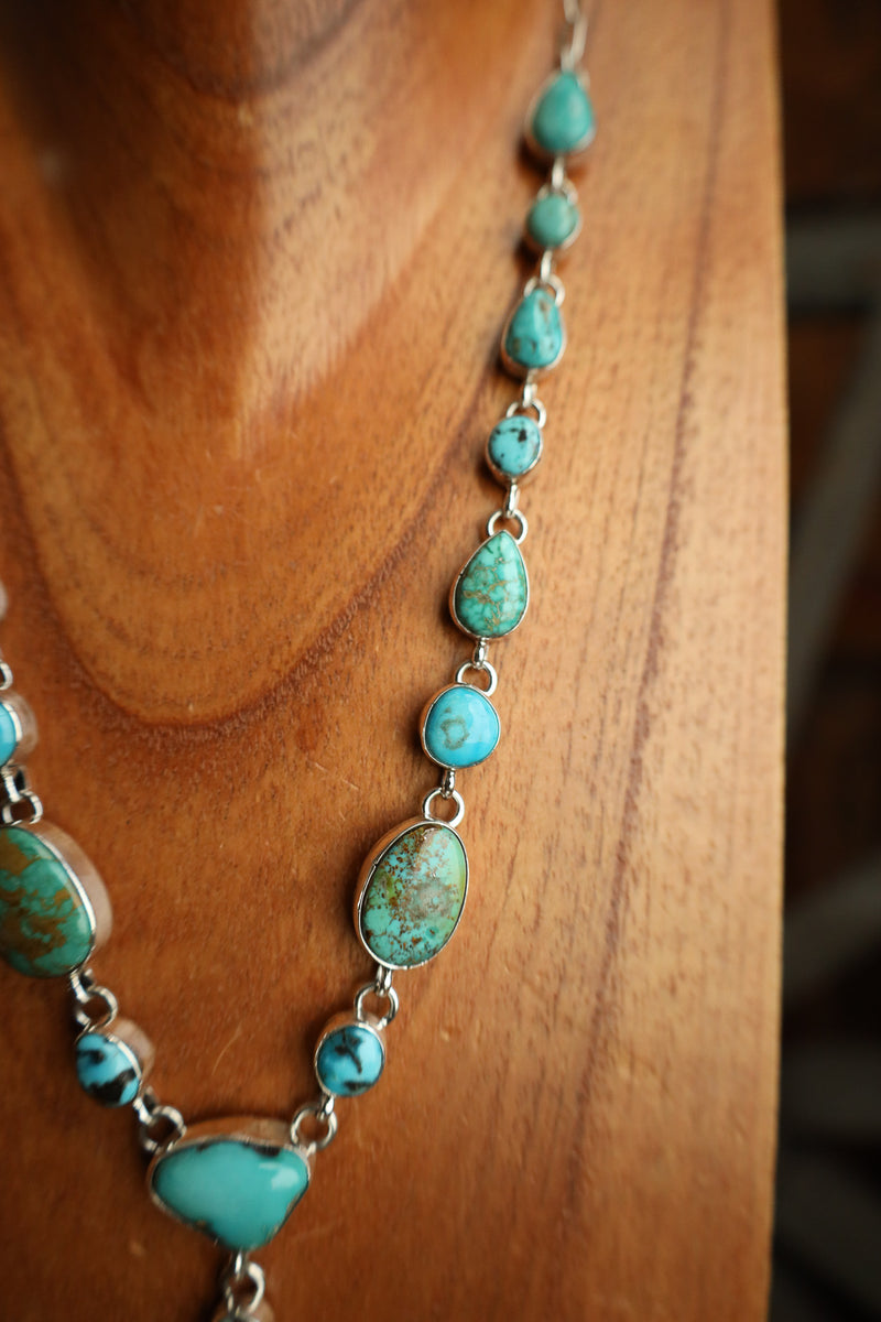 Turquoise Stones With Dangle Necklace