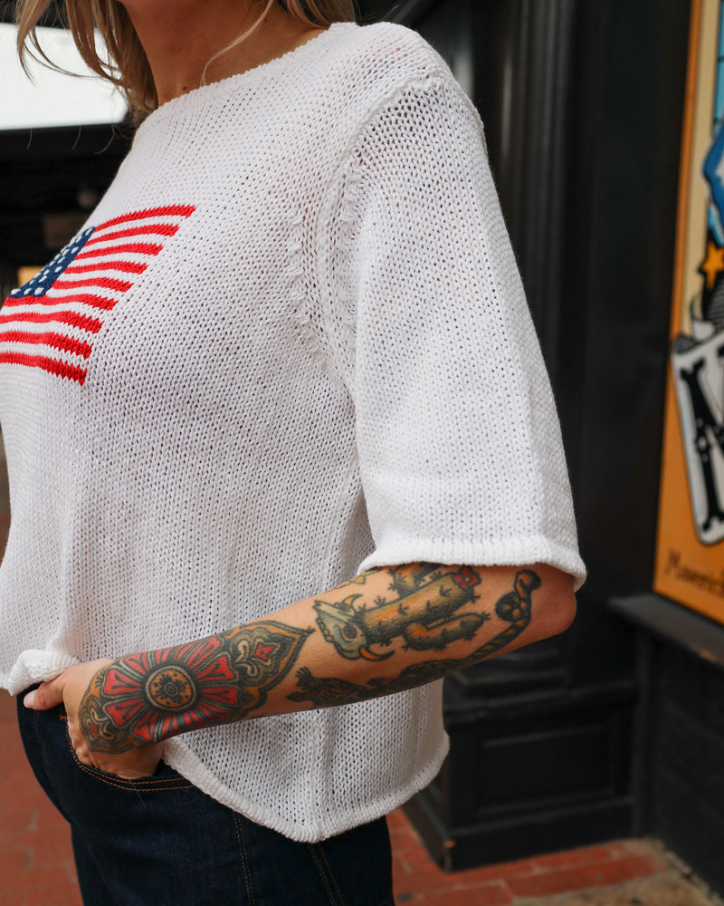 Wooden Ships Flag Half Sleeve Sweater 