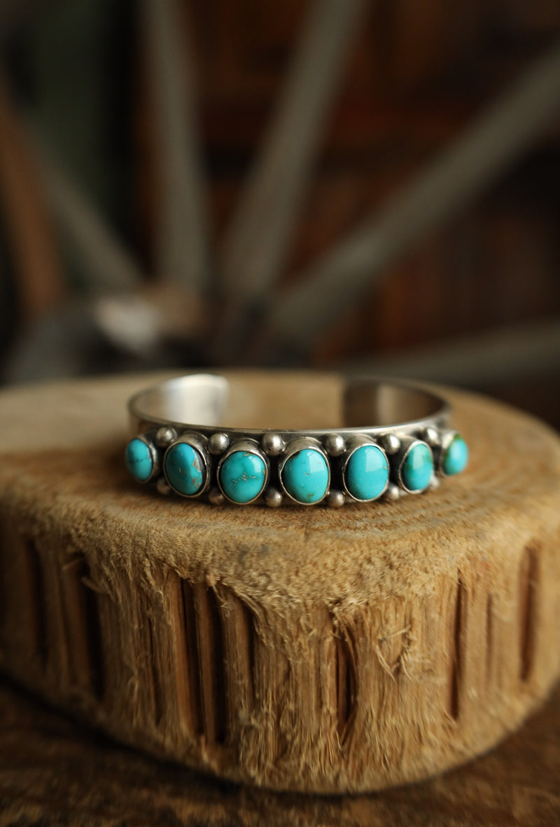 7 Turquoise Stones 12 Sterling Silver Dots Cuff