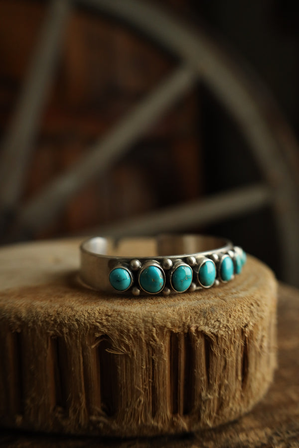 7 Turquoise Stones 12 Sterling Silver Dots Cuff