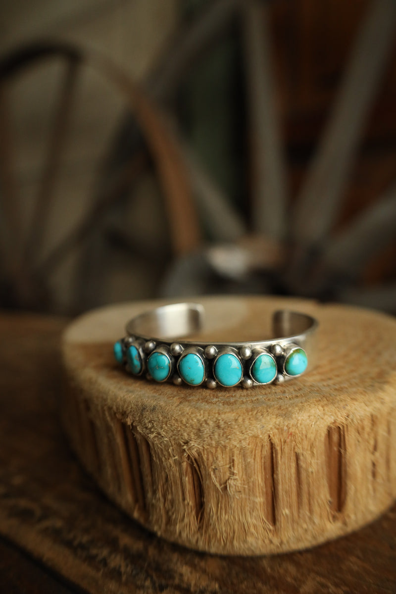 7 Turquoise Stones 12 Sterling Silver Dots Cuff