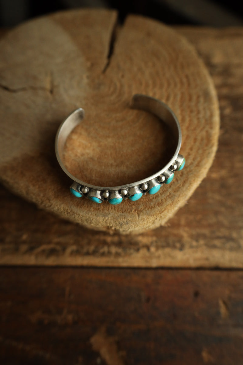 7 Turquoise Stones 12 Sterling Silver Dots Cuff