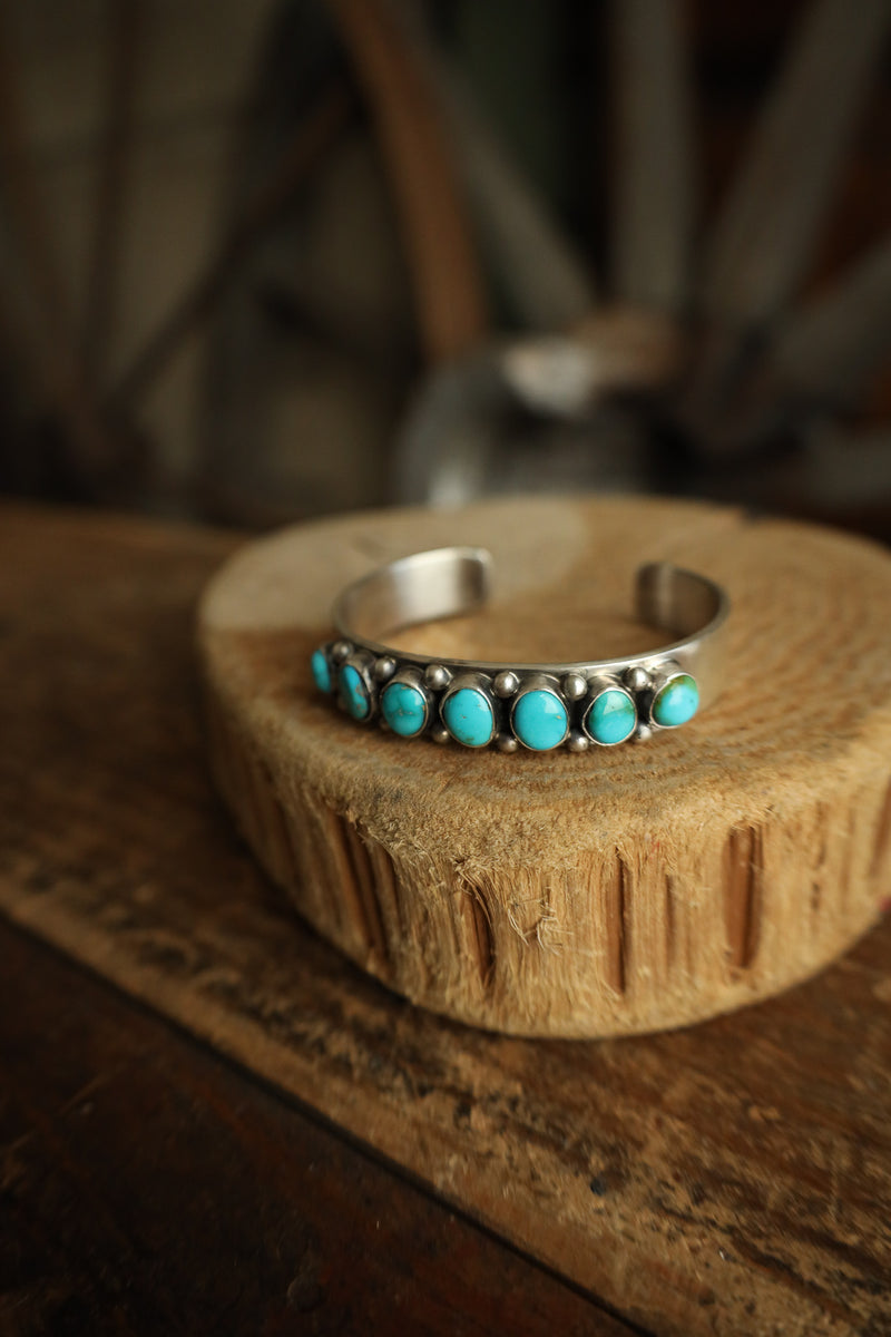 7 Turquoise Stones 12 Sterling Silver Dots Cuff