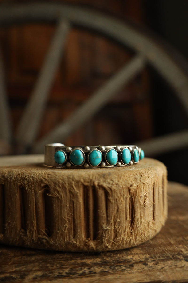 7 Turquoise Stones 12 Sterling Silver Dots Cuff