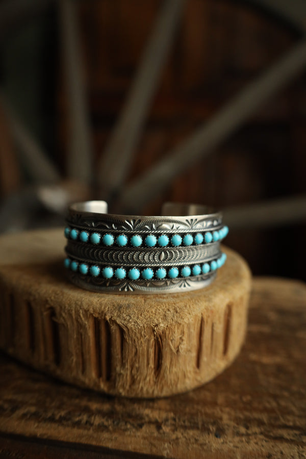 2 Rows 17 Turquoise Dots 1" Cuff