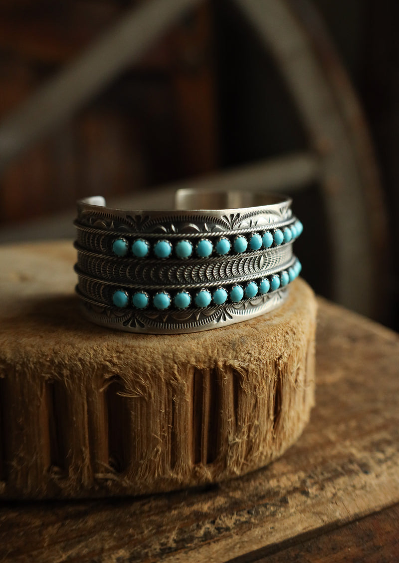 2 Rows 17 Turquoise Dots 1" Cuff