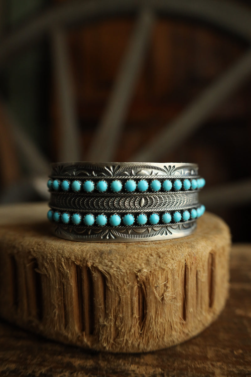 2 Rows 17 Turquoise Dots 1" Cuff