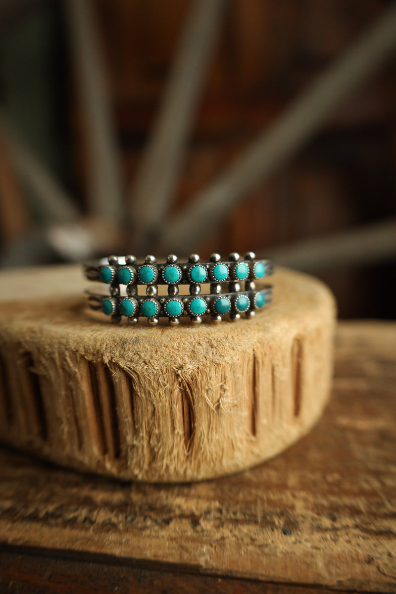 2 Rows 8 Turquoise Dots Cuff