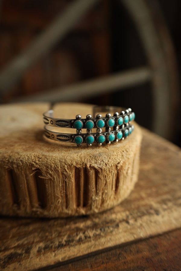 2 Rows 8 Turquoise Dots Cuff