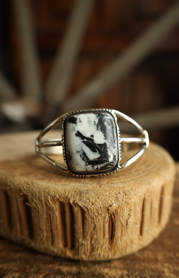White Buffalo Square Open Band Cuff