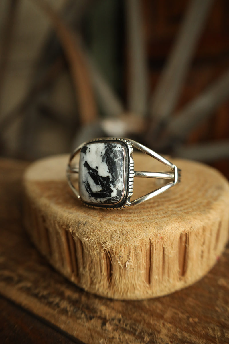 White Buffalo Square Open Band Cuff