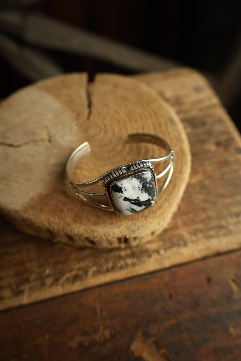 White Buffalo Square Open Band Cuff