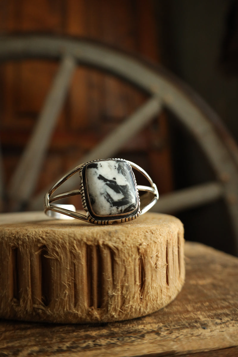 White Buffalo Square Open Band Cuff
