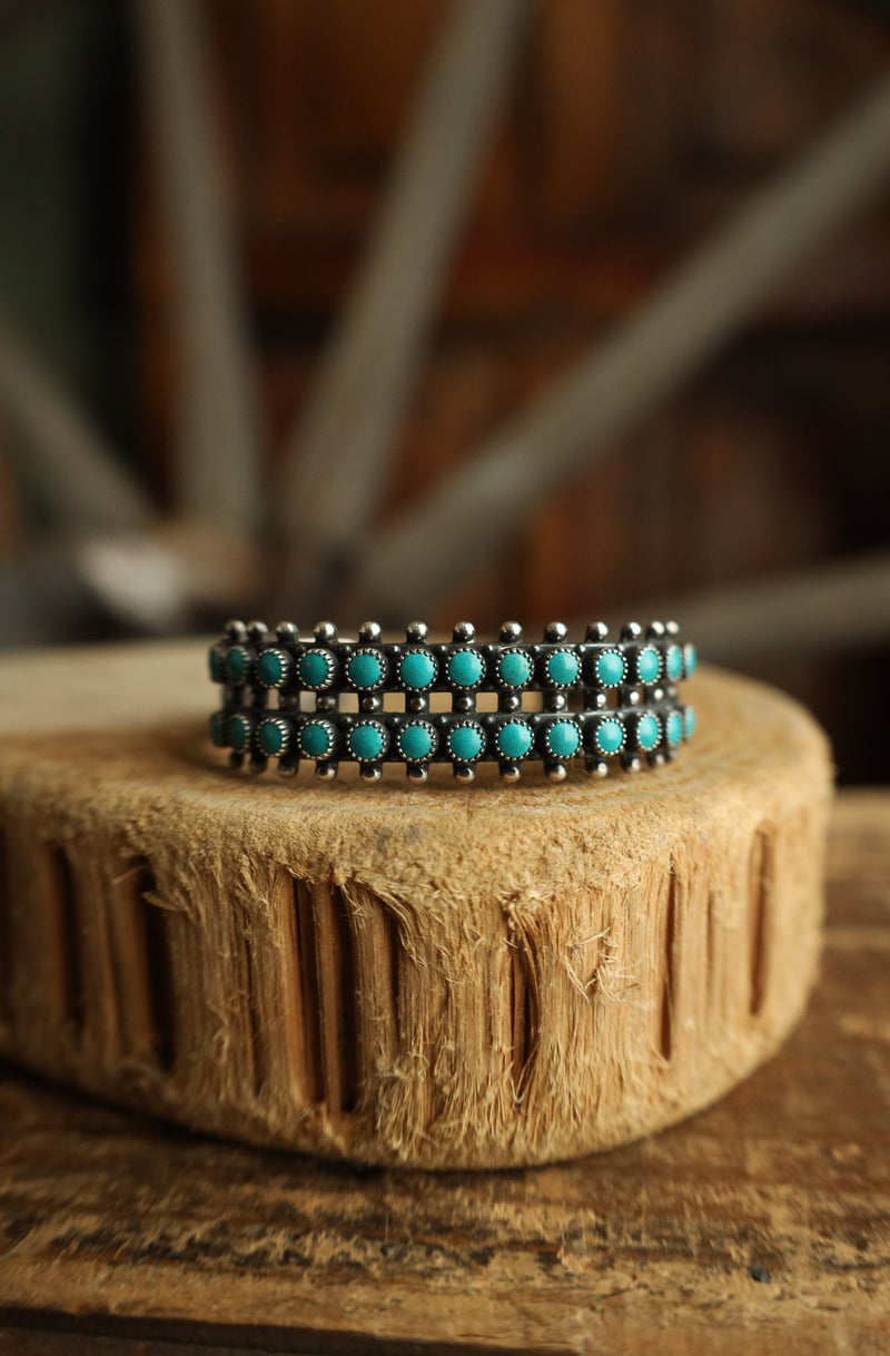 2 Rows 13 Turquoise Dots Cuff