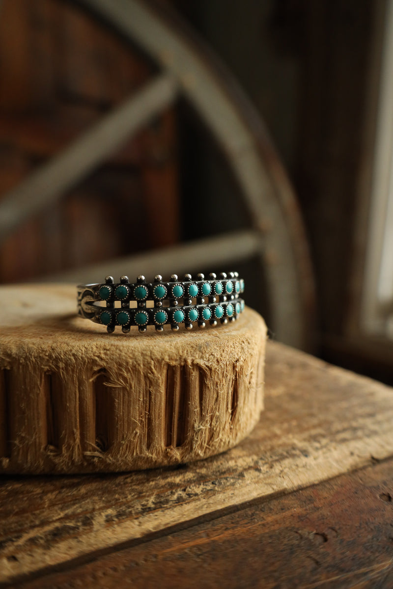 2 Rows 13 Turquoise Dots Cuff