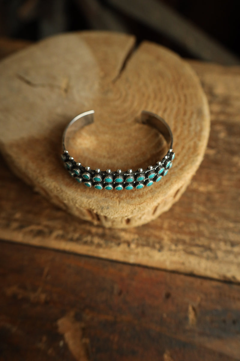 2 Rows 13 Turquoise Dots Cuff