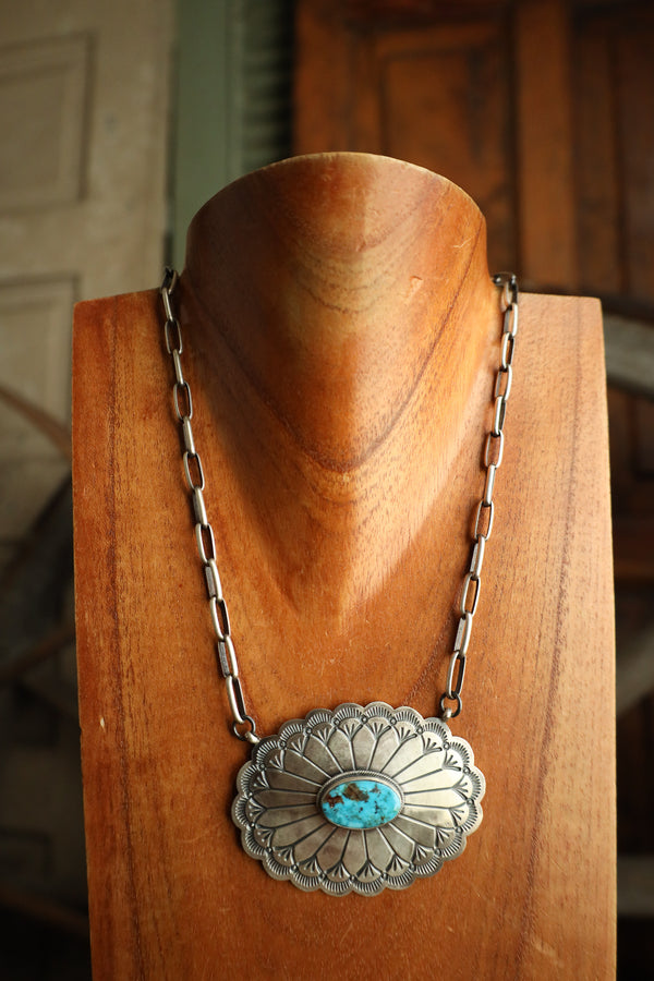 Extra Large Concho With Turquoise Oval Necklace
