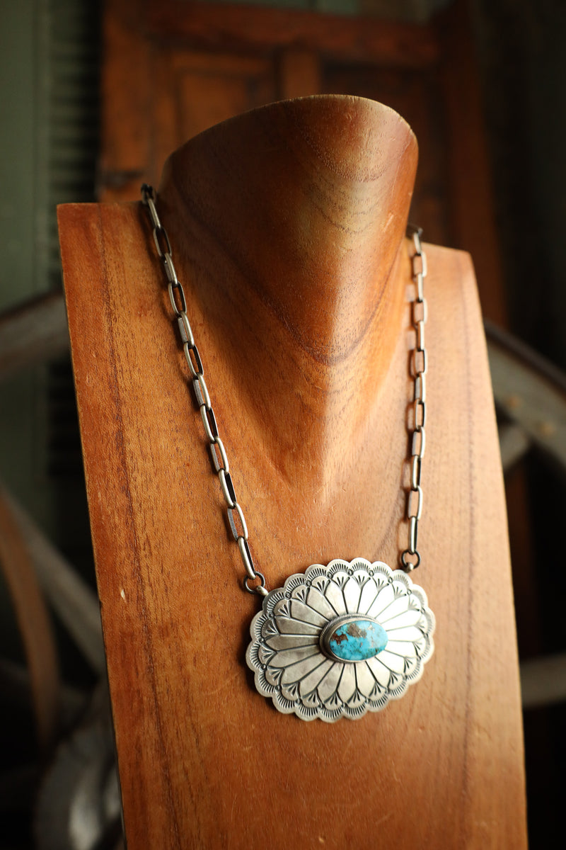 Extra Large Concho With Turquoise Oval Necklace