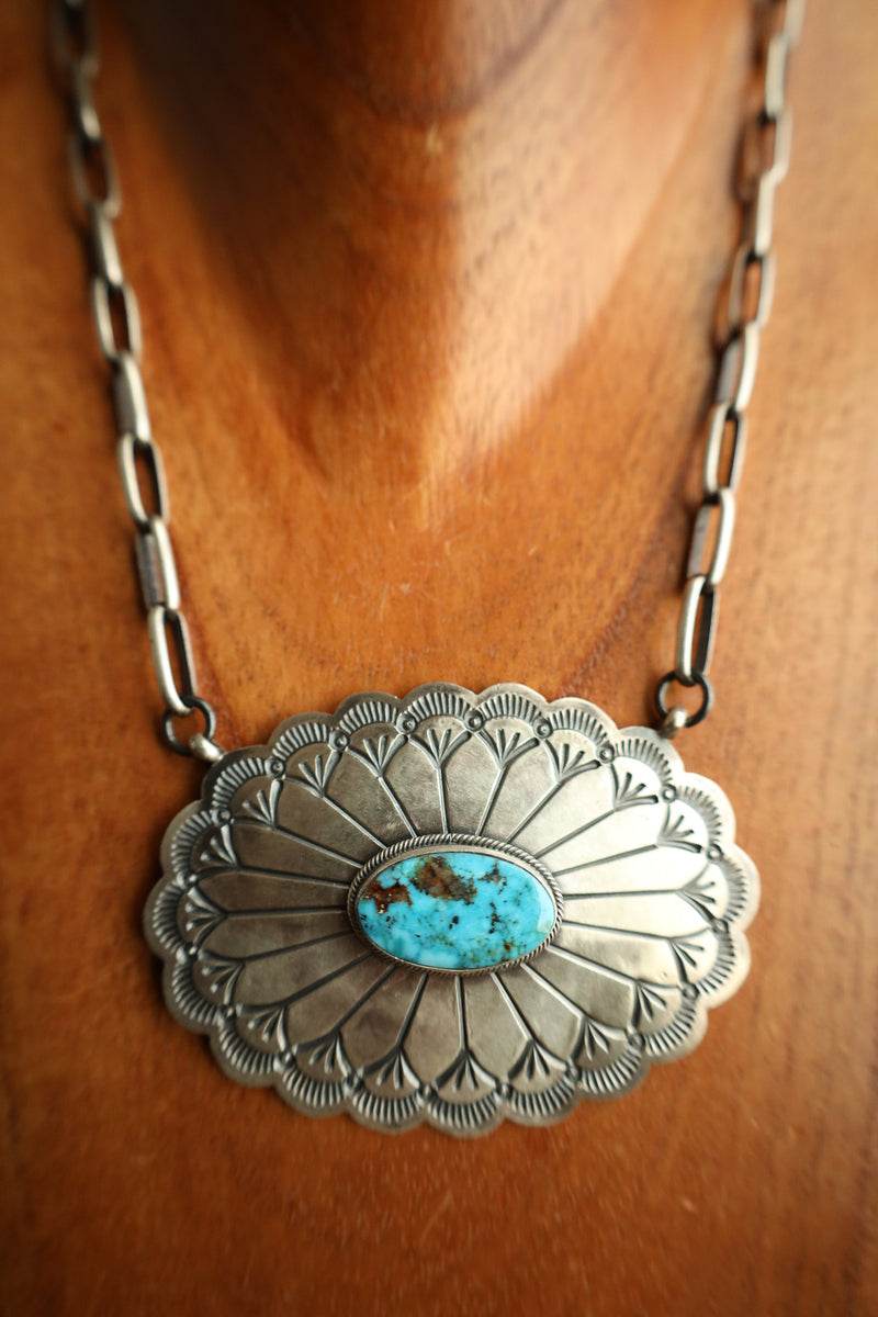 Extra Large Concho With Turquoise Oval Necklace
