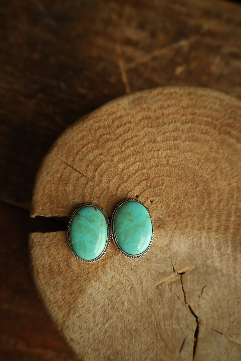 Green Turquoise Oval Post Earring
