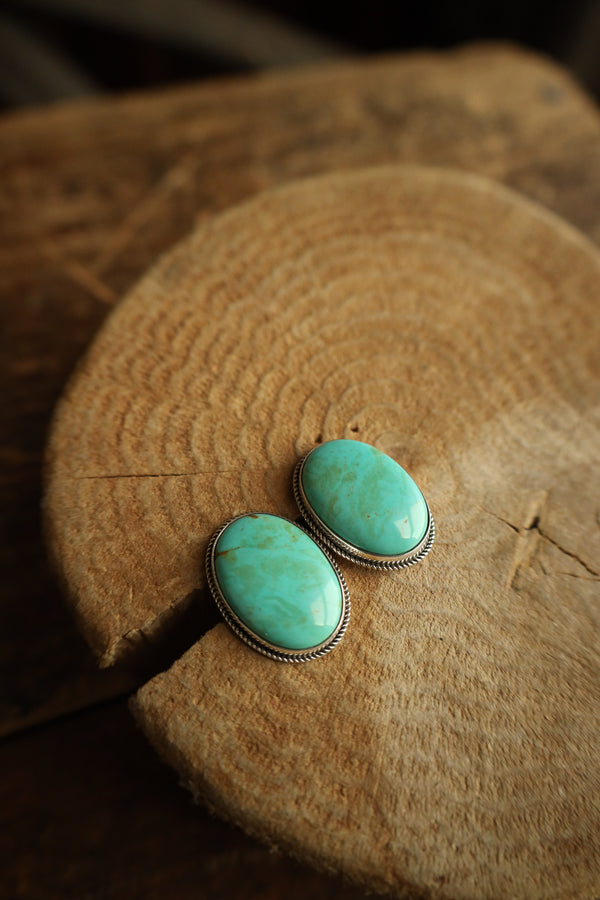 Green Turquoise Oval Post Earring