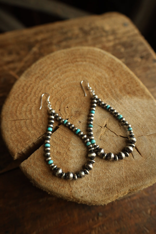 Graduated Navajo Pearls and Turquoise Beads Loop Earring