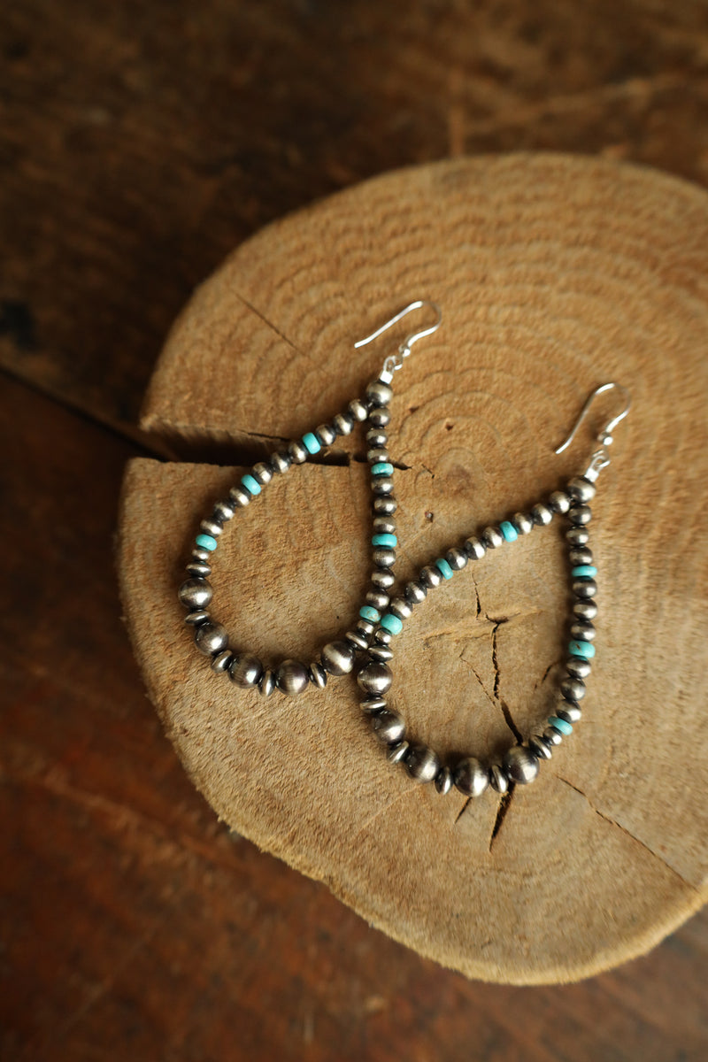 Graduated Navajo Pearls and Turquoise Beads Loop Earring
