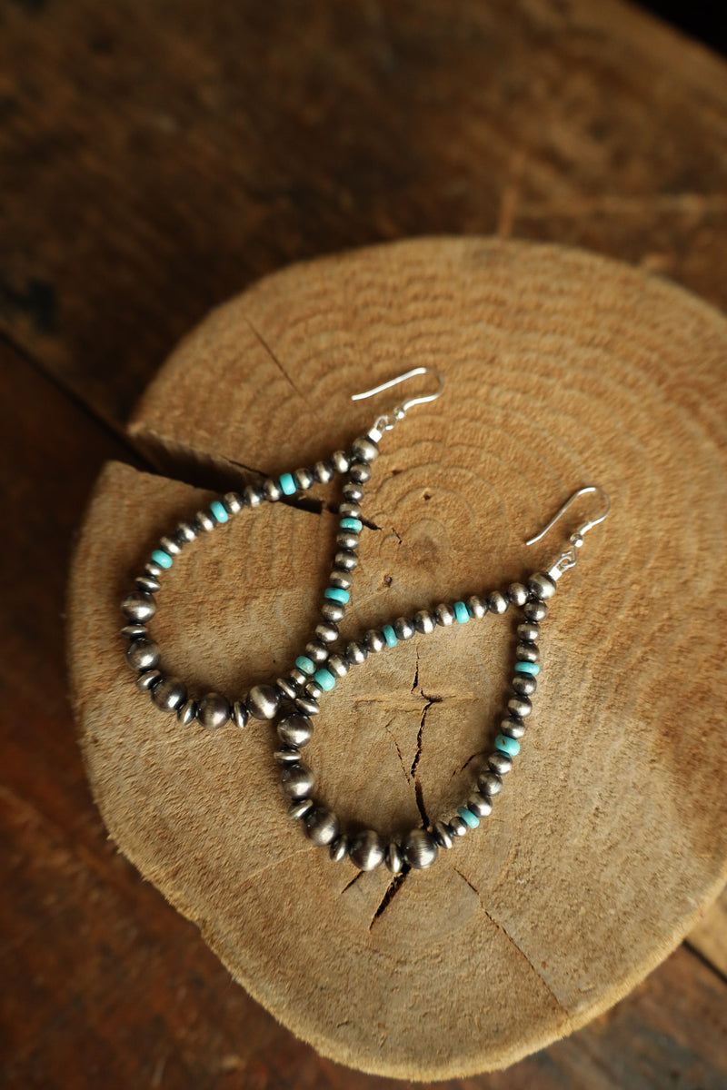 Graduated Navajo Pearls and Turquoise Beads Loop Earring