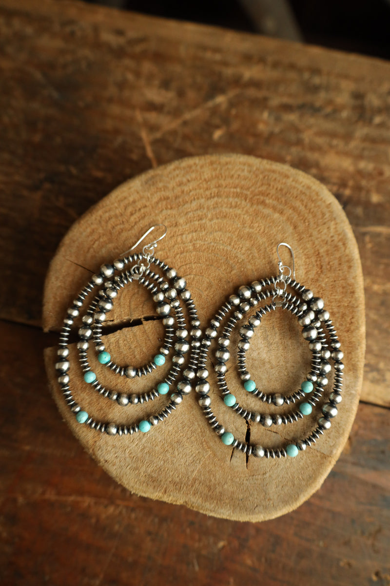 Triple Loops Navajo Pearls And Turquoise Beads Earring