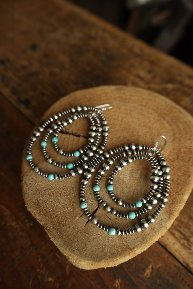 Triple Loops Navajo Pearls And Turquoise Beads Earring