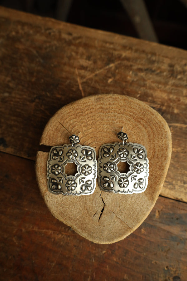 Extra Large Square Concho With Cutout Earring