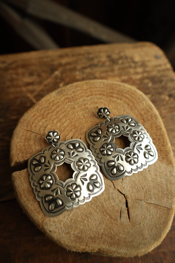 Extra Large Square Concho With Cutout Earring