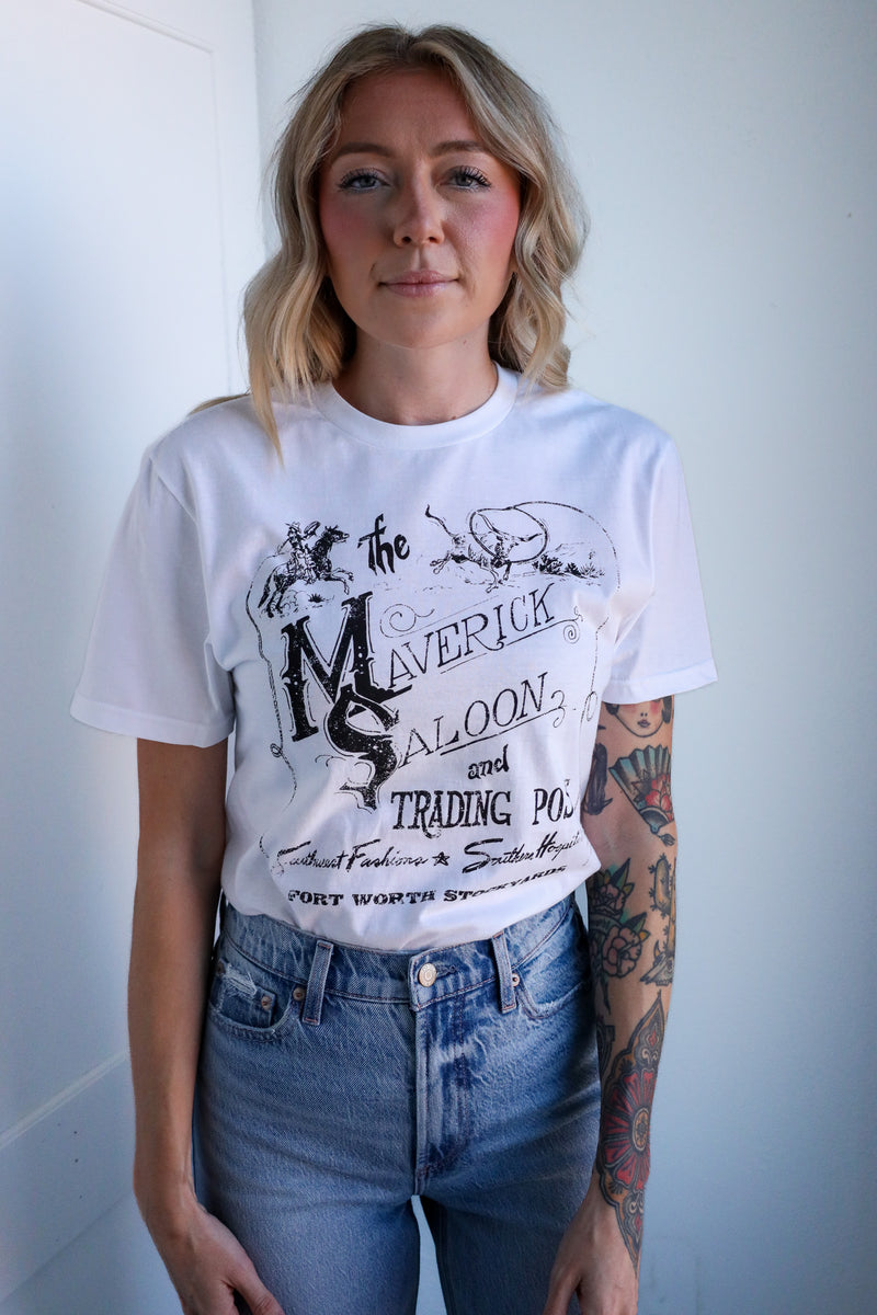 MAVERICK EXCLUSIVE MAVERICK SALOON TEE- WHITE/BLACK