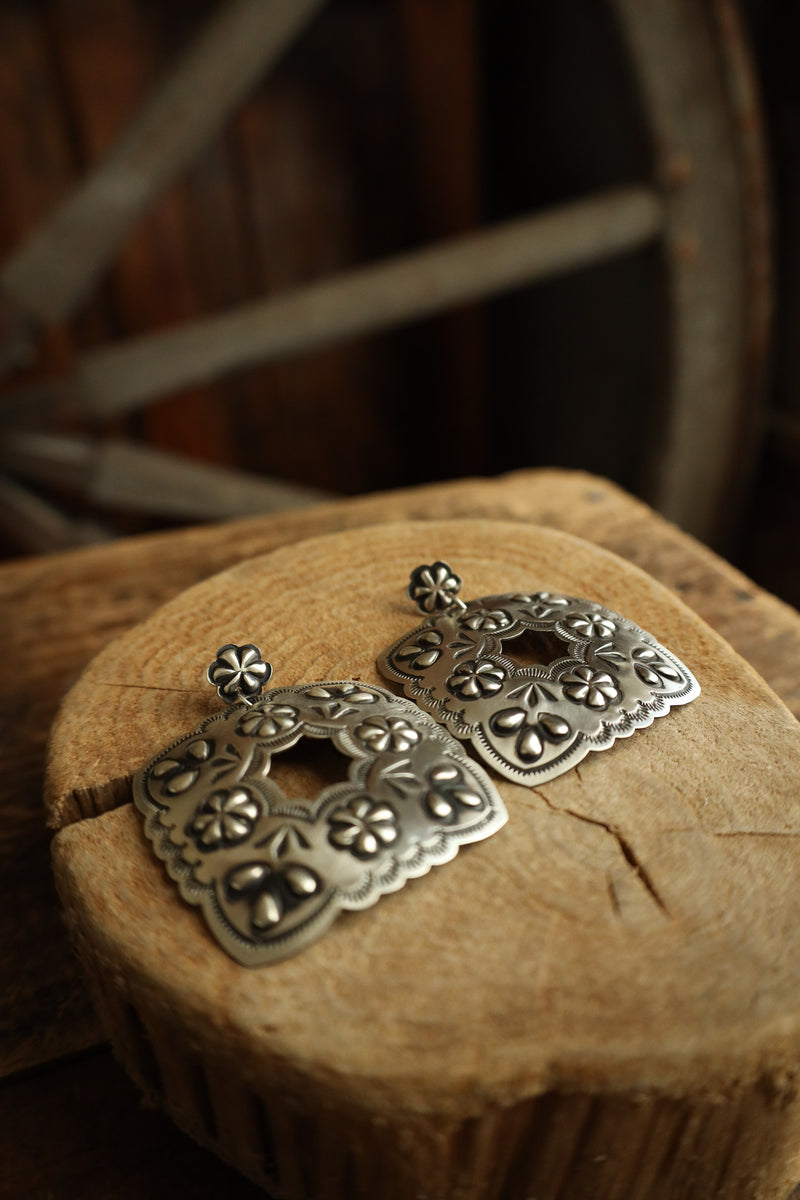 Extra Large Square Concho With Cutout Earring