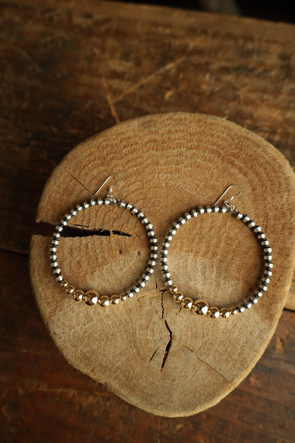 Graduated Gold Filled Navajo Pearls Round Hoop Earring