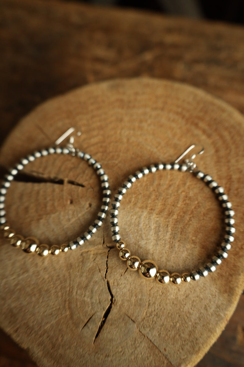 Graduated Gold Filled Navajo Pearls Round Hoop Earring