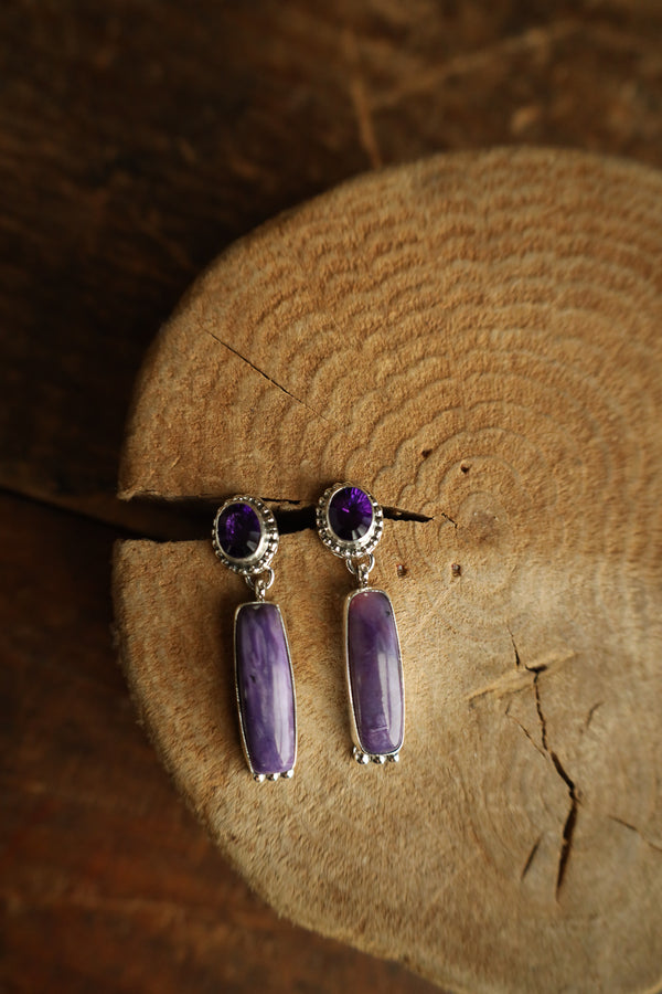 Amethyst And Purple Spiny Oyster Post Earring