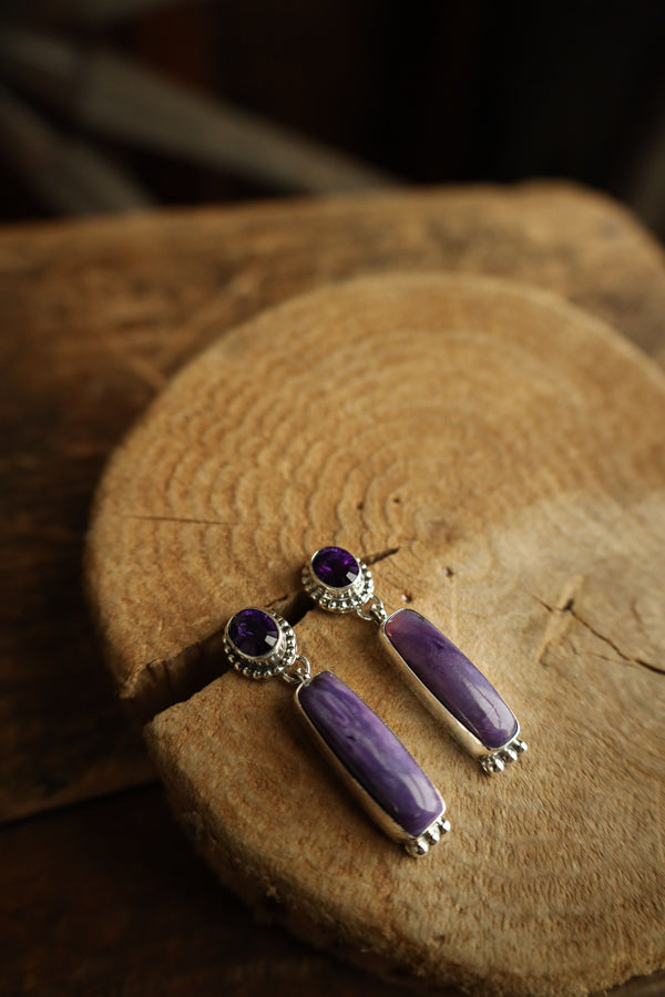 Amethyst And Purple Spiny Oyster Post Earring