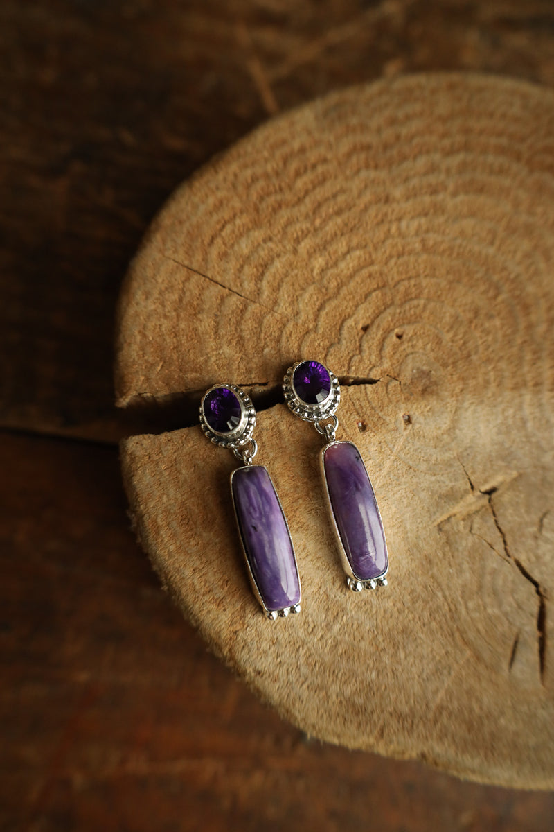 Amethyst And Purple Spiny Oyster Post Earring