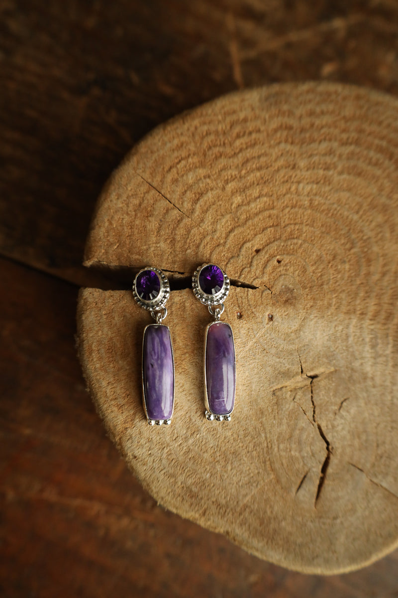Amethyst And Purple Spiny Oyster Post Earring