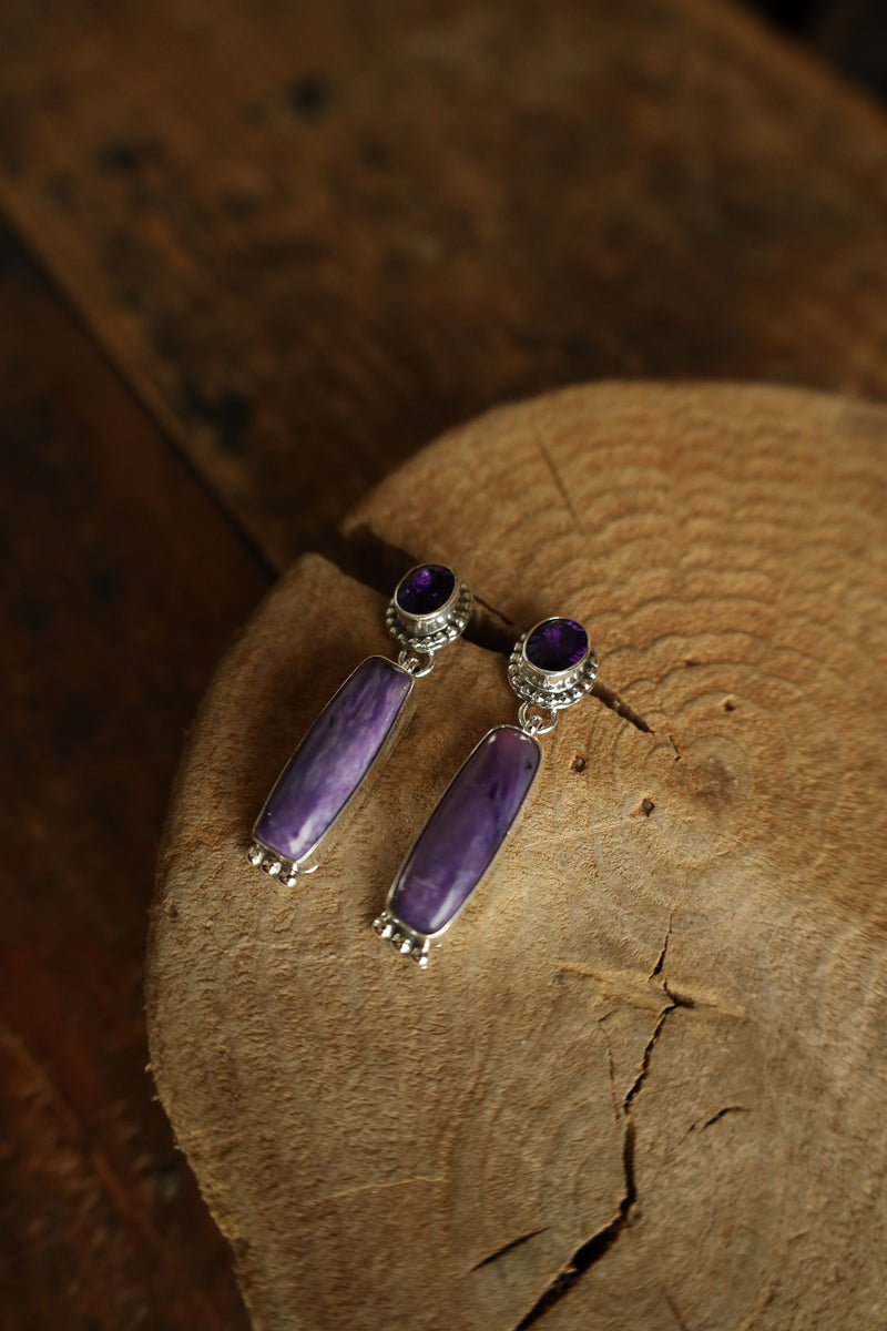 Amethyst And Purple Spiny Oyster Post Earring
