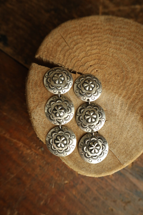 Triple Round Flower Concho Post Earring