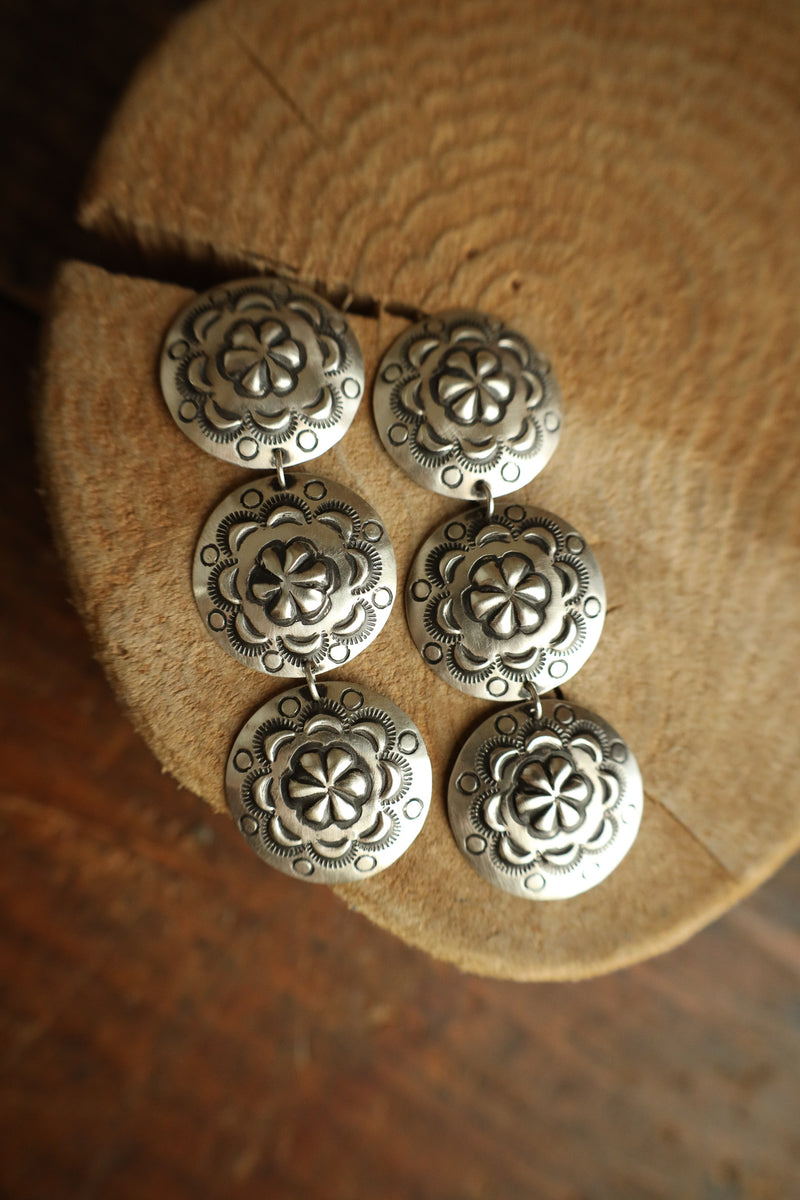 Triple Round Flower Concho Post Earring
