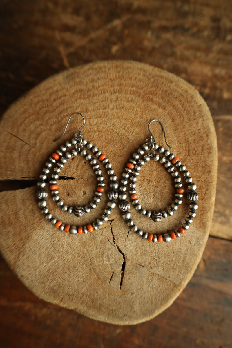 Double Loop Navajo Pearl With Spiny Oyster Beads Earring