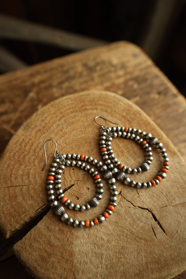 Double Loop Navajo Pearl With Spiny Oyster Beads Earring