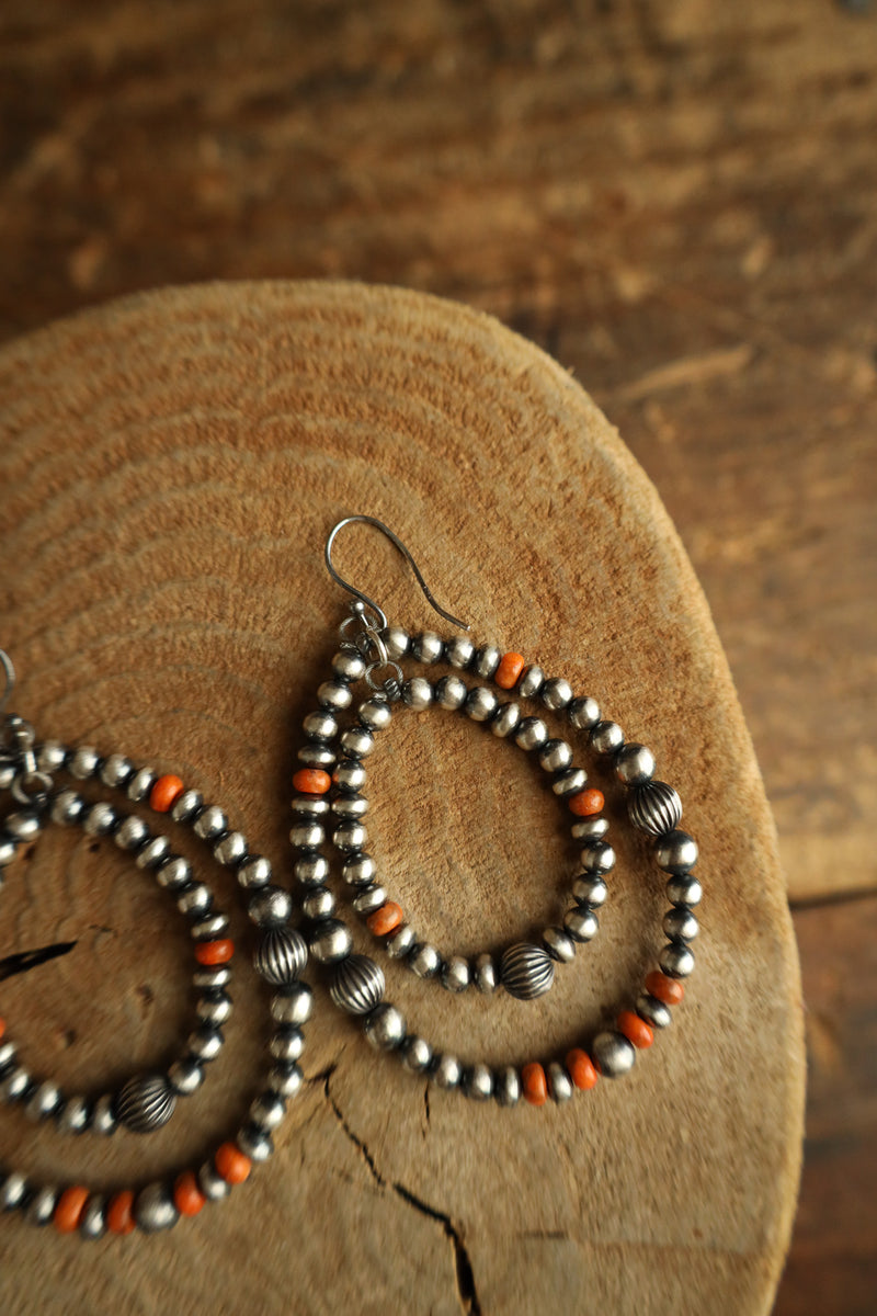 Double Loop Navajo Pearl With Spiny Oyster Beads Earring